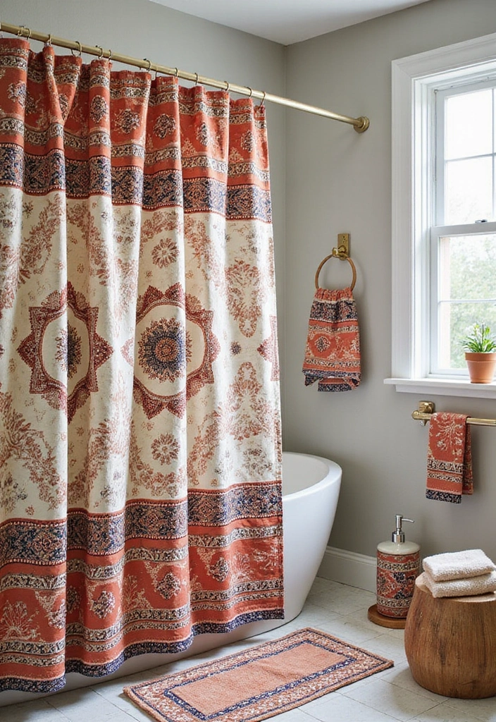 25 Bohemian Bathroom Decor Ideas That Wow Guests - 13. Unique Shower Curtains