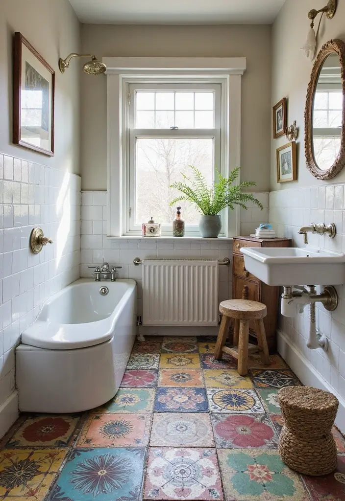 25 Bohemian Bathroom Decor Ideas That Wow Guests - 18. Colorful Vintage Tiles