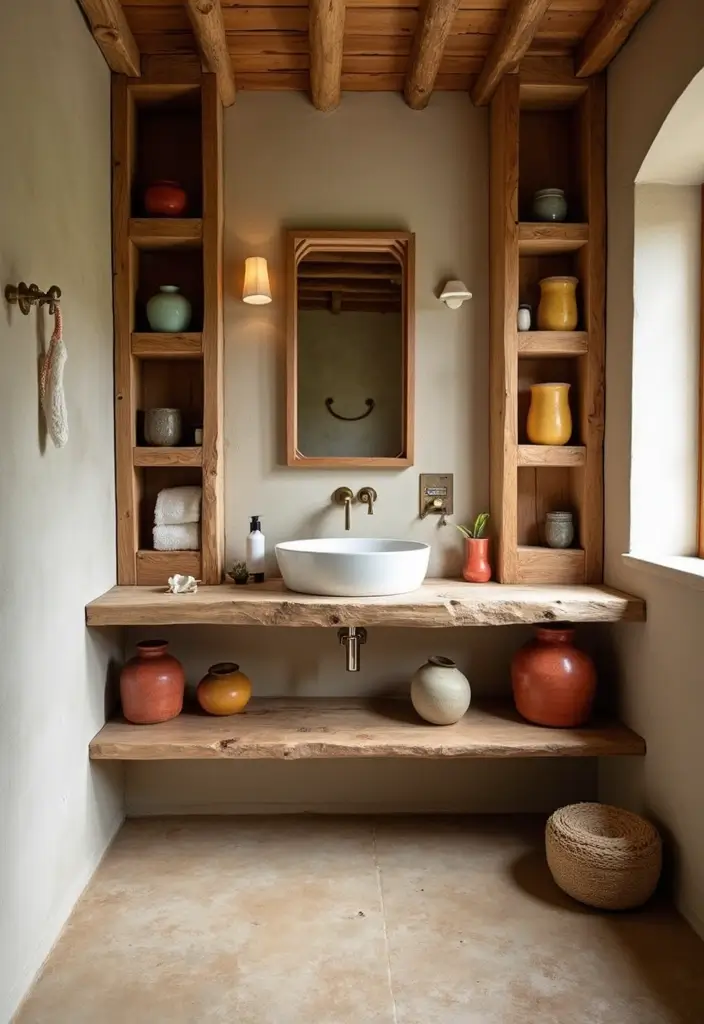 25 Bohemian Bathroom Decor Ideas That Wow Guests - 2. Natural Wood Accents