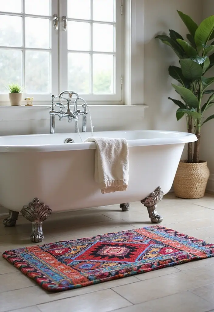 25 Bohemian Bathroom Decor Ideas That Wow Guests - 23. Fun Bath Mats