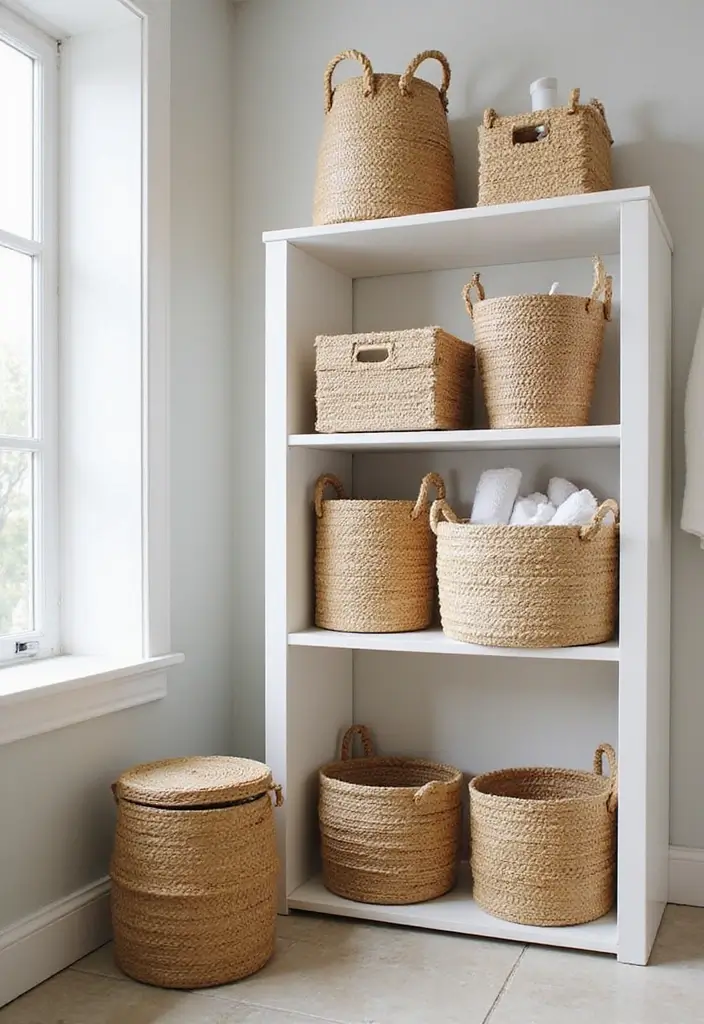25 Bohemian Bathroom Decor Ideas That Wow Guests - 24. Decorative Storage Baskets