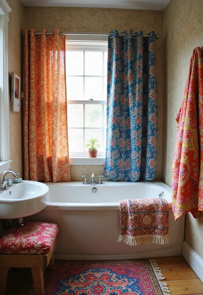 25 Bohemian Bathroom Decor Ideas That Wow Guests - 5. Colorful Textiles