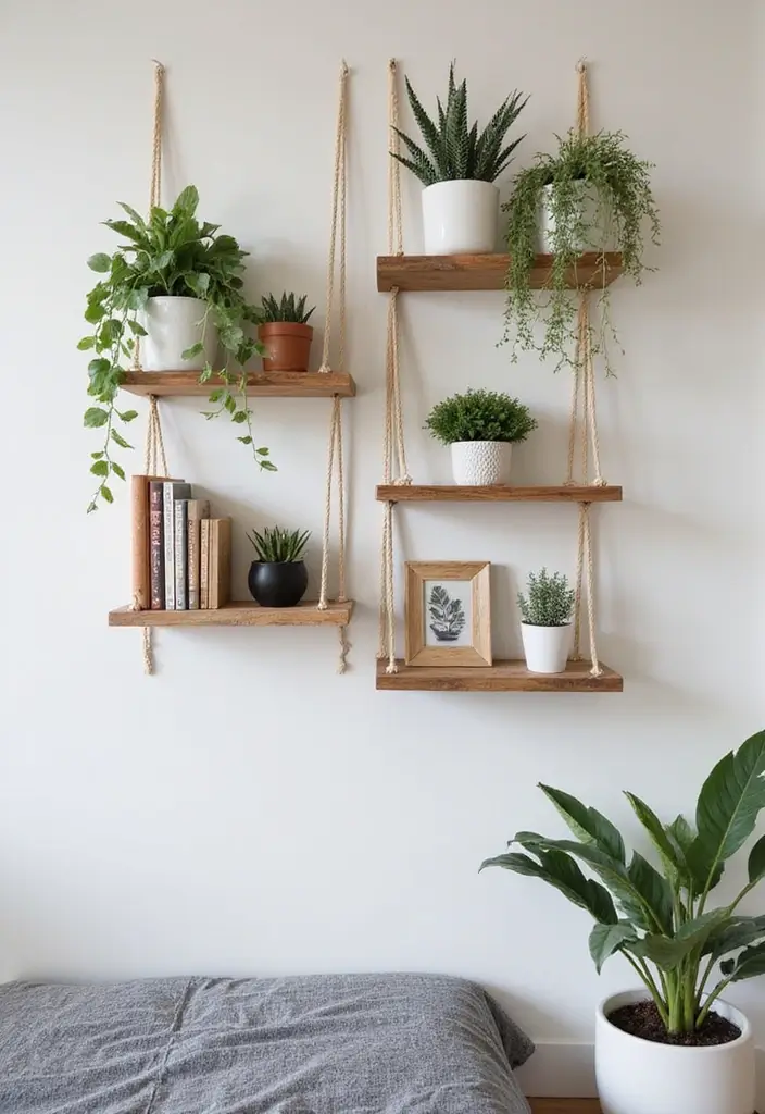 25 Bohemian Dorm Room Ideas Perfect for Small Spaces 11 25 Bohemian Dorm Room Ideas Perfect for Small Spaces - 11. Hanging Shelves for Small Spaces