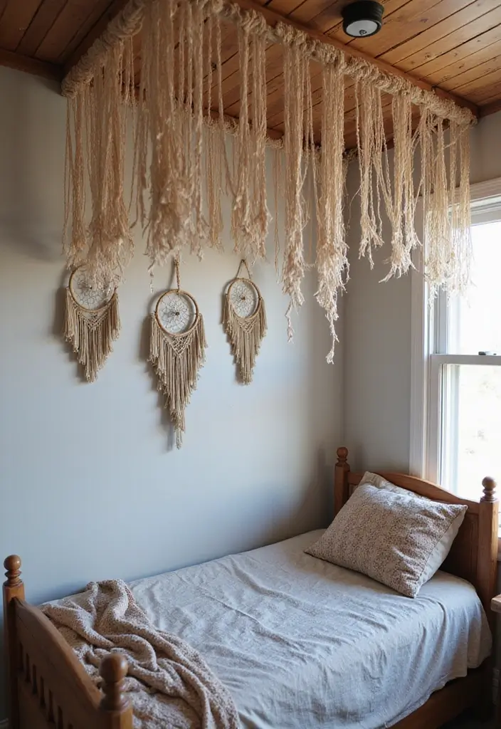 25 Bohemian Dorm Room Ideas Perfect for Small Spaces 15 25 Bohemian Dorm Room Ideas Perfect for Small Spaces - 15. Artistic Ceiling Decor