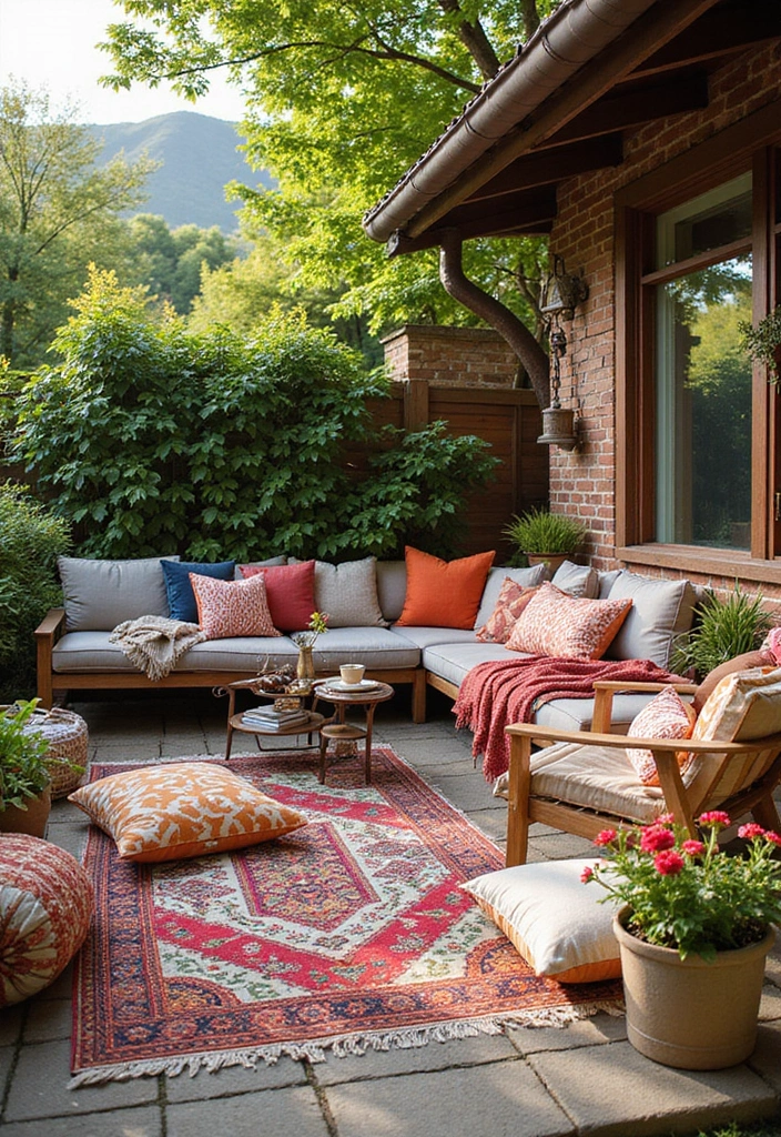 25 Bohemian Patio Decor Ideas for a Relaxed Outdoor Space 1 25 Bohemian Patio Decor Ideas for a Relaxed Outdoor Space - 1. Layered Textiles for Comfort