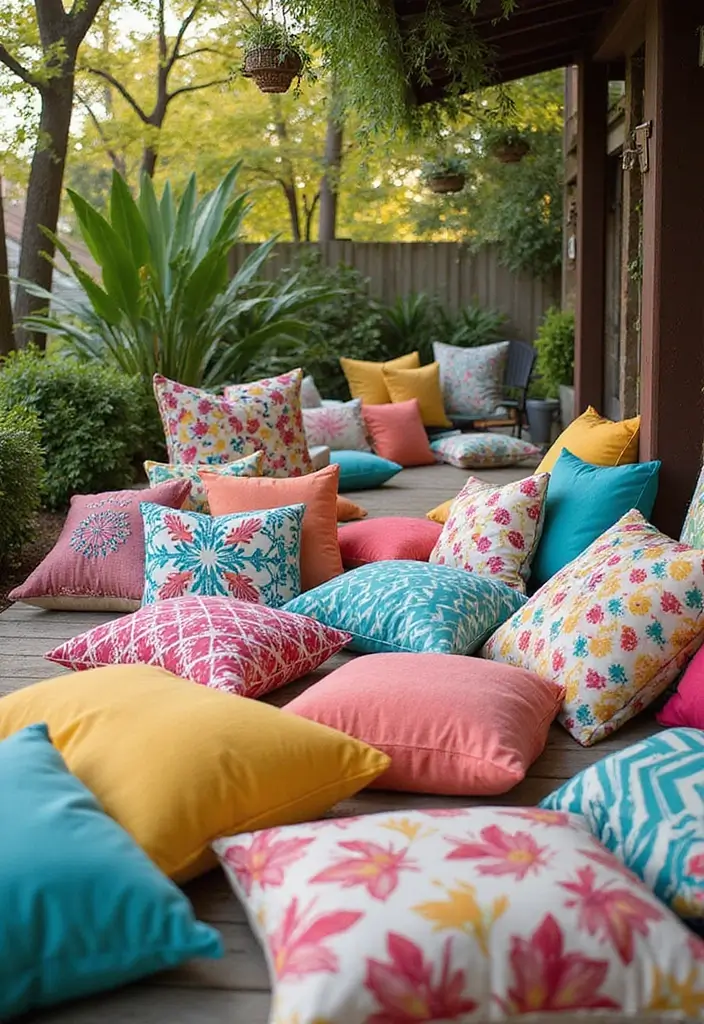 25 Bohemian Patio Decor Ideas for a Relaxed Outdoor Space 4 25 Bohemian Patio Decor Ideas for a Relaxed Outdoor Space - 4. Colorful Outdoor Pillows