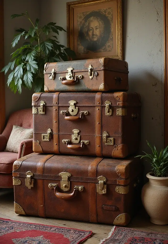 25 Bohemian Room Decor Ideas That Instantly Upgrade Your Space - 18. Vintage Trunks and Suitcases