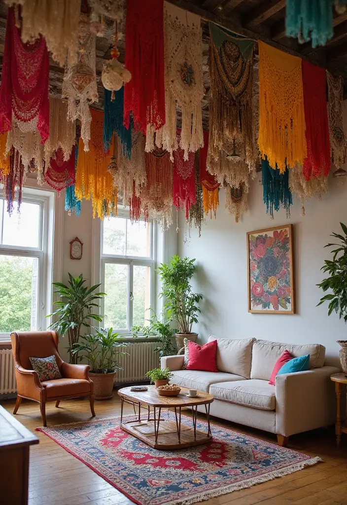 25 Bohemian Room Decor Ideas That Instantly Upgrade Your Space - 23. Colorful Ceiling Decor