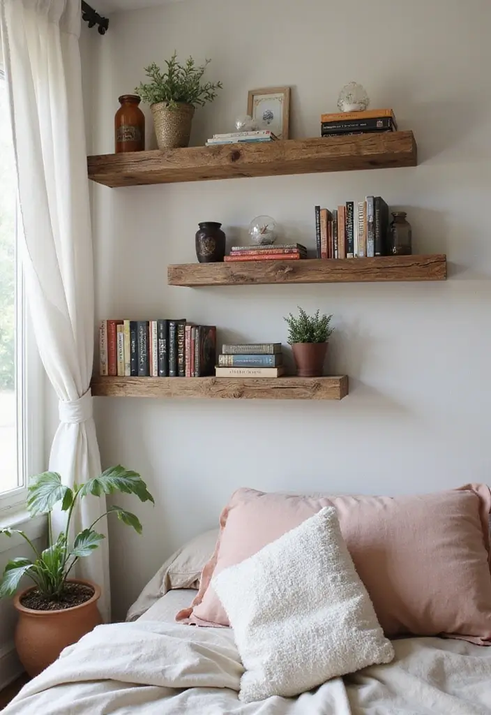 25 Bohemian Slaapkamer Ideas You’ll Want to Copy 22 25 Bohemian Slaapkamer Ideas You’ll Want to Copy - 22. Rustic Wall Shelves