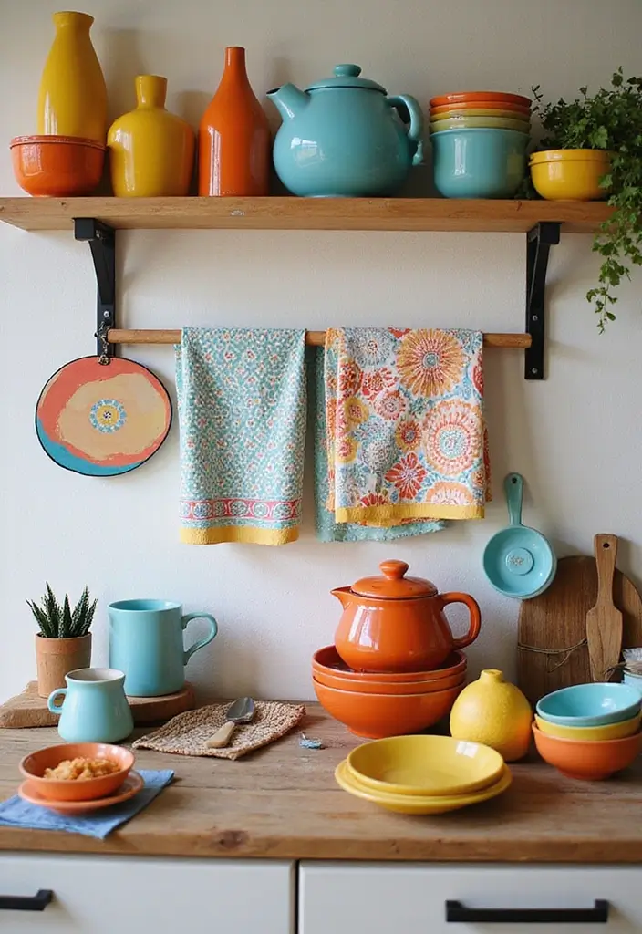 25 Bohemian Studio Apartment Inspirations That Work 23 25 Bohemian Studio Apartment Inspirations That Work - 23. Colorful Kitchen Accessories