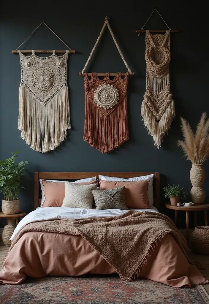 25 Dark Bohemian Bedroom Ideas for Moody Aesthetics 15 25 Dark Bohemian Bedroom Ideas for Moody Aesthetics - 15. Bohemian Wall Hangings