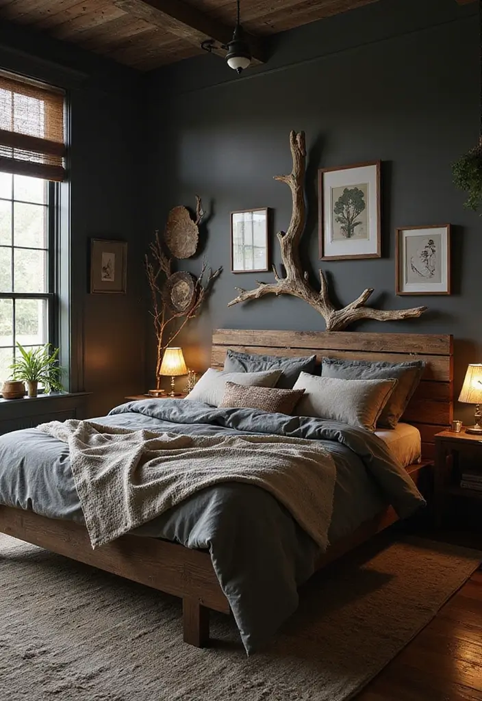 25 Dark Bohemian Bedroom Ideas for Moody Aesthetics 16 25 Dark Bohemian Bedroom Ideas for Moody Aesthetics - 16. Driftwood Accents
