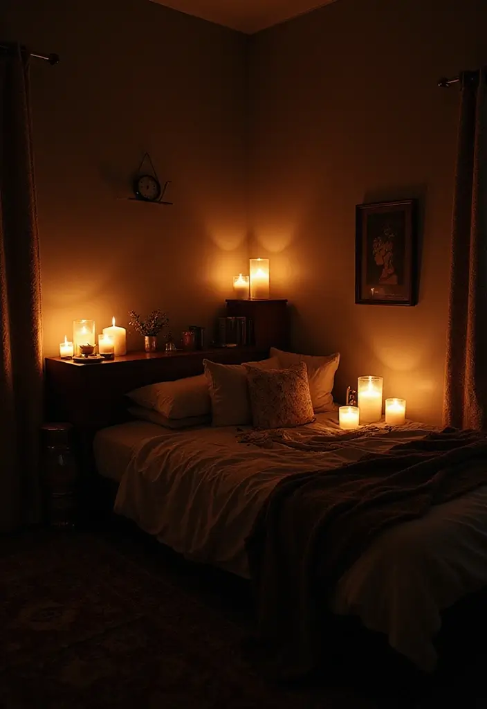 25 Dark Bohemian Bedroom Ideas for Moody Aesthetics 20 25 Dark Bohemian Bedroom Ideas for Moody Aesthetics - 20. Layered Lighting with Candles