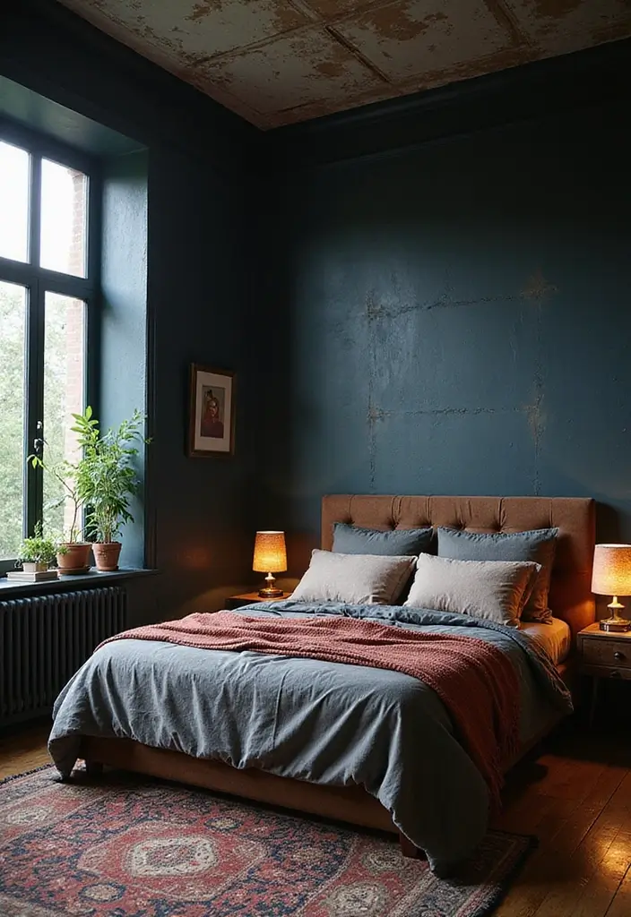 25 Dark Bohemian Bedroom Ideas for Moody Aesthetics 21 25 Dark Bohemian Bedroom Ideas for Moody Aesthetics - 21. Dark Accent Walls