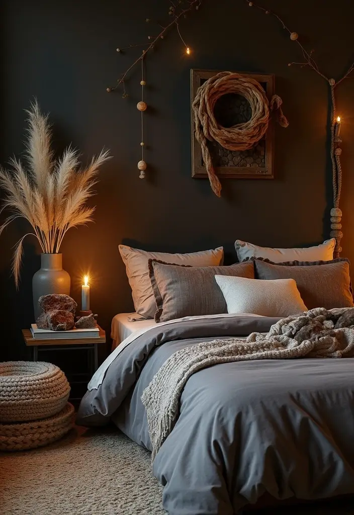 25 Dark Bohemian Bedroom Ideas for Moody Aesthetics 23 25 Dark Bohemian Bedroom Ideas for Moody Aesthetics - 23. Incorporating Natural Elements