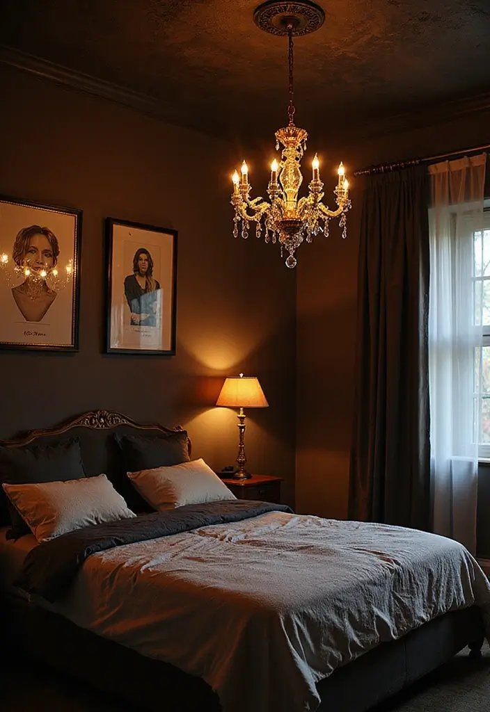 25 Dark Bohemian Bedroom Ideas for Moody Aesthetics 5 25 Dark Bohemian Bedroom Ideas for Moody Aesthetics - 5. Statement Lighting