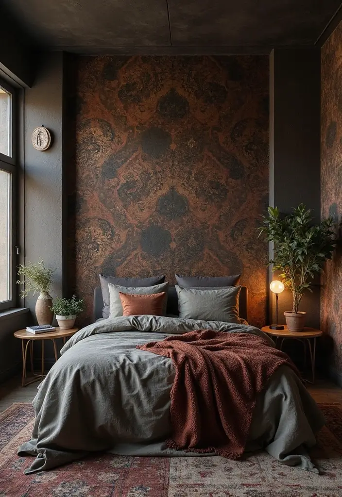 25 Dark Bohemian Bedroom Ideas for Moody Aesthetics 7 25 Dark Bohemian Bedroom Ideas for Moody Aesthetics - 7. Rich Wall Treatments
