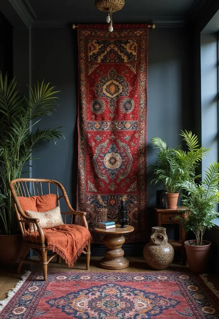 25 Dark Bohemian Decor Ideas for a Dramatic Touch 17 25 Dark Bohemian Decor Ideas for a Dramatic Touch - 17. Global Inspired Decor