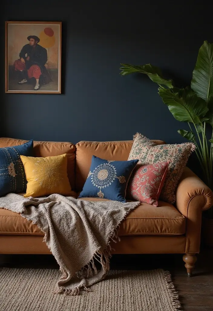 25 Dark Bohemian Decor Ideas for a Dramatic Touch 22 25 Dark Bohemian Decor Ideas for a Dramatic Touch - 22. Stylish Throw Pillows