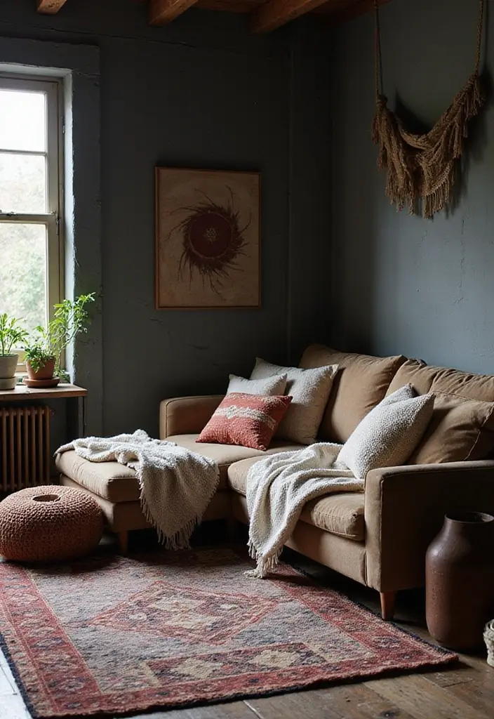 25 Dark Bohemian Decor Ideas for a Dramatic Touch 24 25 Dark Bohemian Decor Ideas for a Dramatic Touch - 24. Cozy Textiles