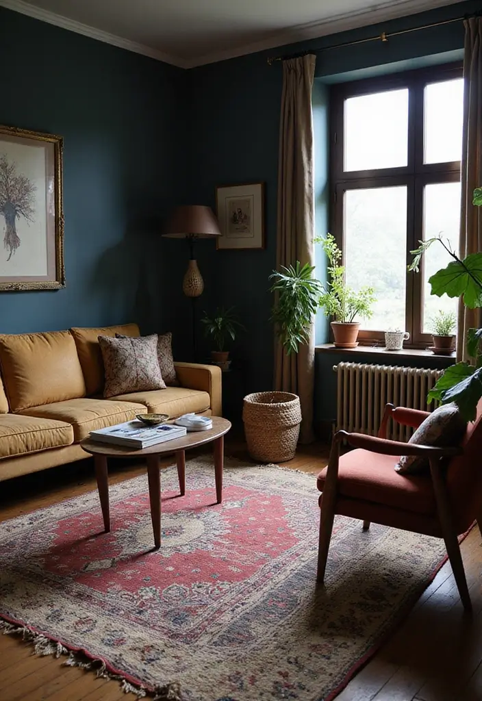 25 Dark Bohemian Living Room Designs That Wow 11 25 Dark Bohemian Living Room Designs That Wow - 11. Unique Rugs to Anchor the Space