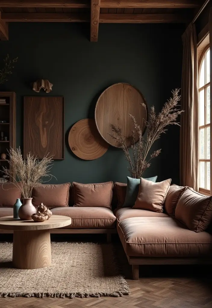 25 Dark Bohemian Living Room Designs That Wow 16 25 Dark Bohemian Living Room Designs That Wow - 16. Dark Wood Accents