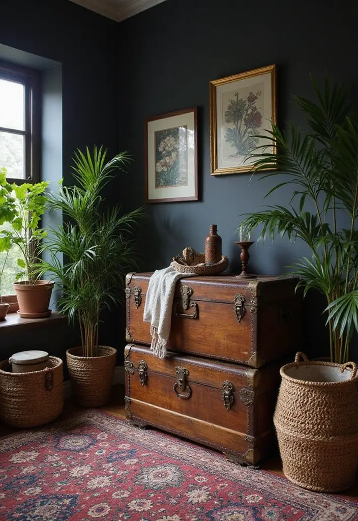 25 Dark Bohemian Living Room Designs That Wow 19 25 Dark Bohemian Living Room Designs That Wow - 19. Stylish Storage Solutions