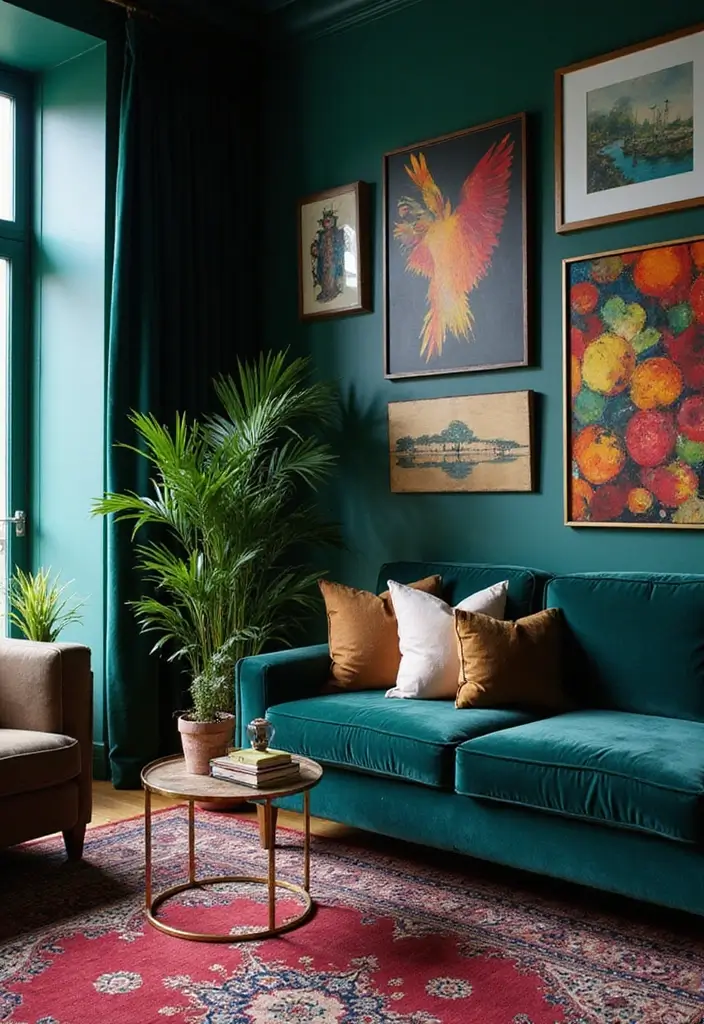 25 Dark Bohemian Living Room Designs That Wow 2 25 Dark Bohemian Living Room Designs That Wow - 2. Jewel Tones for an Opulent Feel