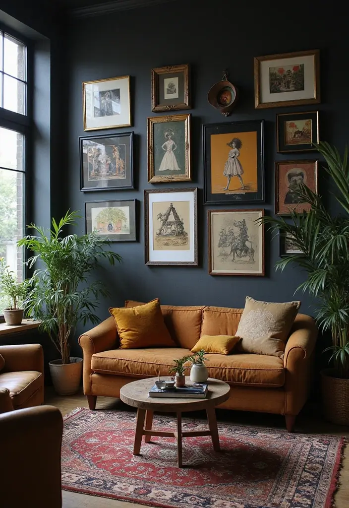 25 Dark Bohemian Living Room Designs That Wow 21 25 Dark Bohemian Living Room Designs That Wow - 21. Creative Wall Art Displays