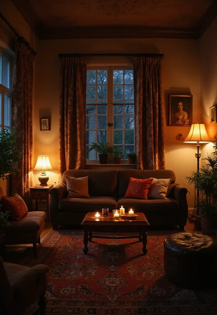 25 Dark Bohemian Living Room Designs That Wow 5 25 Dark Bohemian Living Room Designs That Wow - 5. Moody Lighting Choices