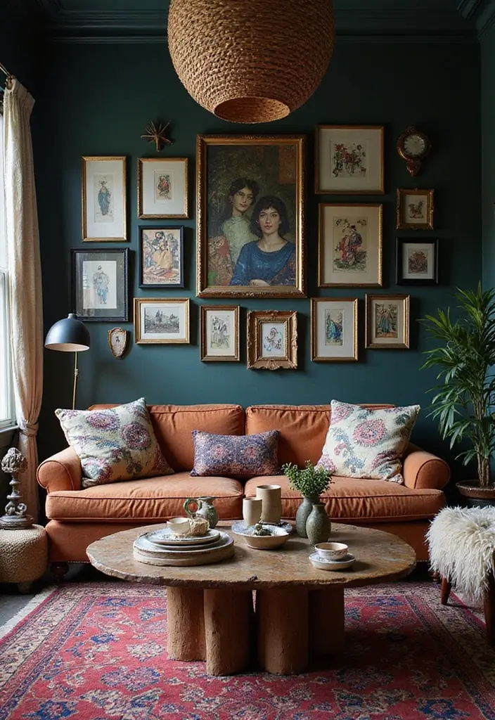 25 Dark Bohemian Living Room Designs That Wow 6 25 Dark Bohemian Living Room Designs That Wow - 6. Artistic Accents Everywhere