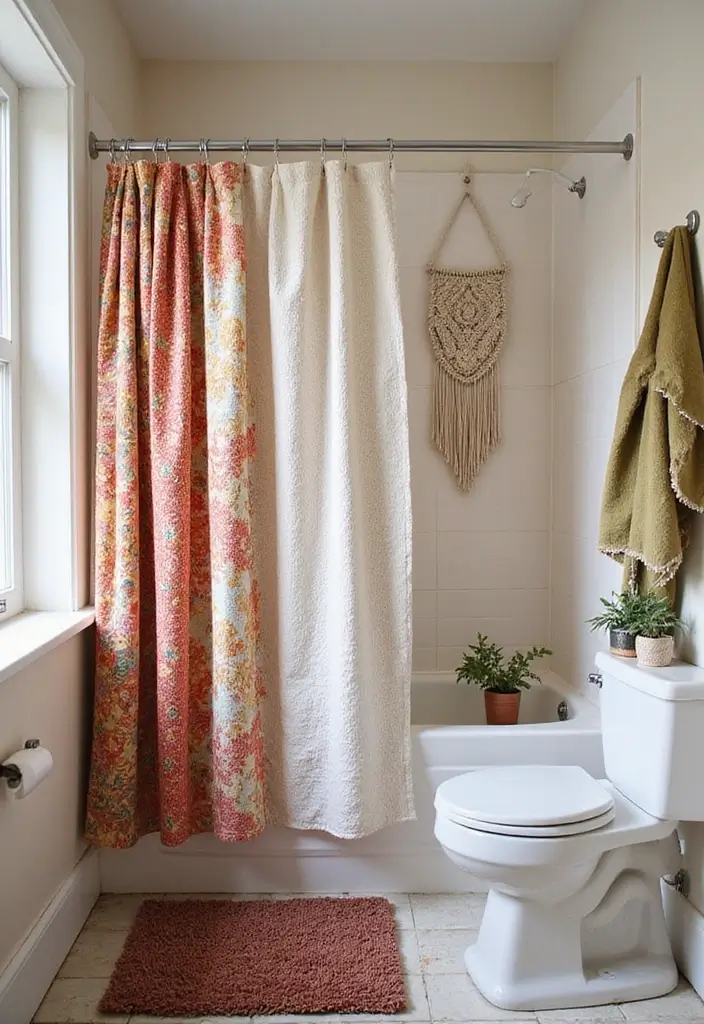 25 Small Bathroom Bohemian Decor Ideas That Maximize Style 2 25 Small Bathroom Bohemian Decor Ideas That Maximize Style - 2. Layered Textiles