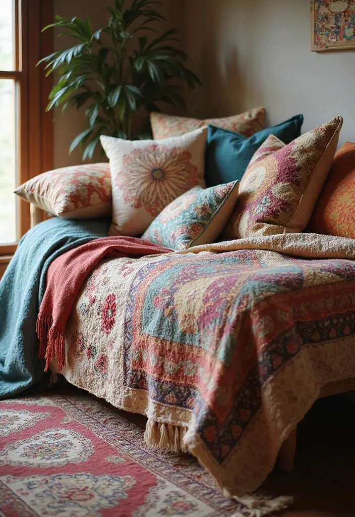 26 Bohemian Daybed Ideas That Feel Cozy and Inviting 1 26 Bohemian Daybed Ideas That Feel Cozy and Inviting - 1. Layered Textiles for Ultimate Comfort
