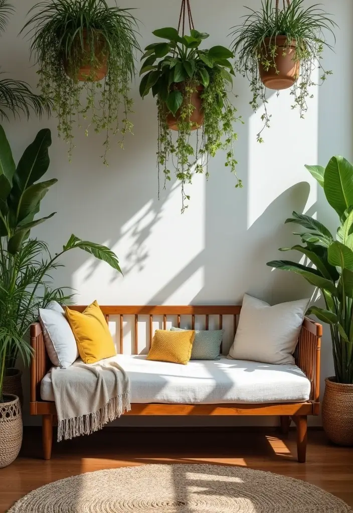 26 Bohemian Daybed Ideas That Feel Cozy and Inviting 11 26 Bohemian Daybed Ideas That Feel Cozy and Inviting - 11. Incorporate Houseplants