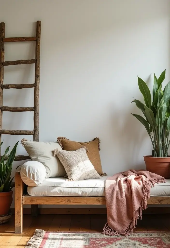 26 Bohemian Daybed Ideas That Feel Cozy and Inviting 17 26 Bohemian Daybed Ideas That Feel Cozy and Inviting - 17. Vintage Ladder for Decor