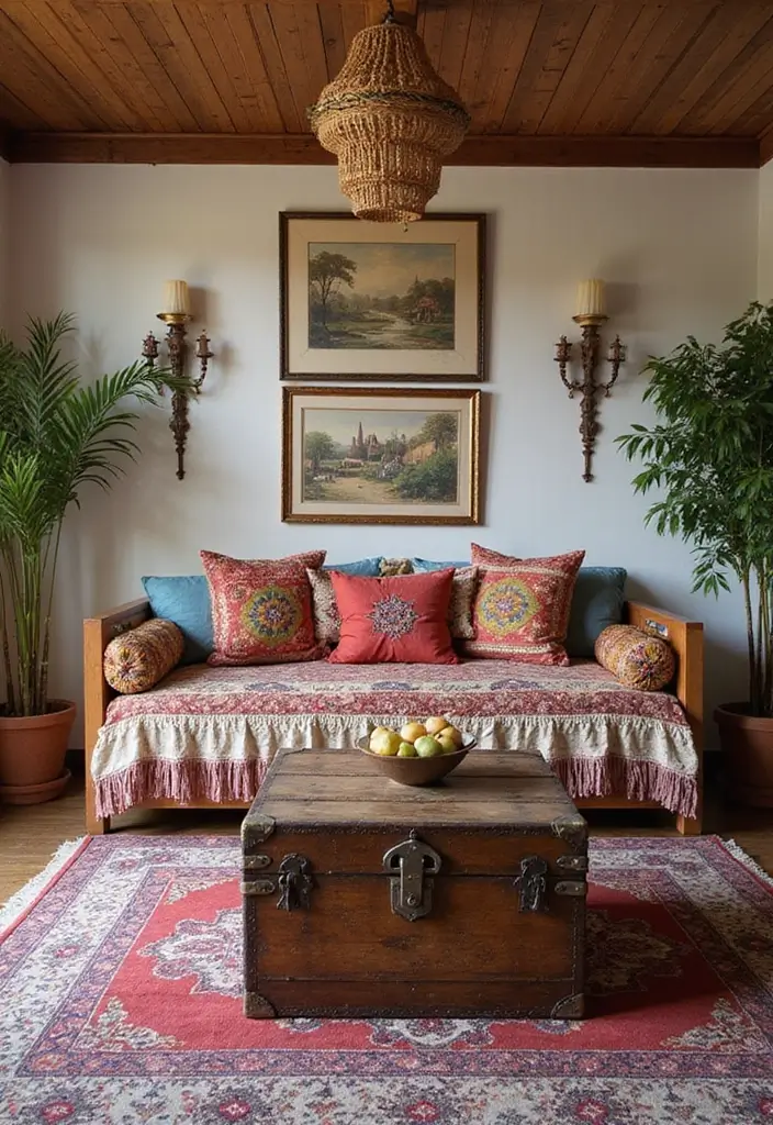 26 Bohemian Daybed Ideas That Feel Cozy and Inviting 18 26 Bohemian Daybed Ideas That Feel Cozy and Inviting - 18. Utilize Decorative Trunks