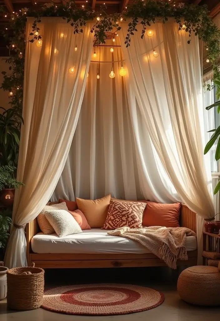 26 Bohemian Daybed Ideas That Feel Cozy and Inviting 5 26 Bohemian Daybed Ideas That Feel Cozy and Inviting - 5. Create a Canopy Effect