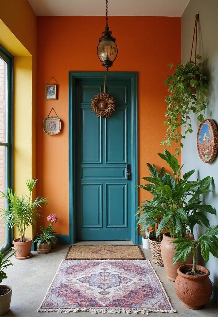 26 Bohemian Entryway Ideas That Make a First Impression - 10. Colorful Accent Walls