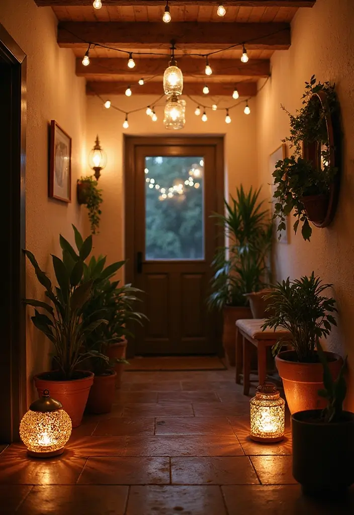 26 Bohemian Entryway Ideas That Make a First Impression - 22. Soft Ambient Lighting