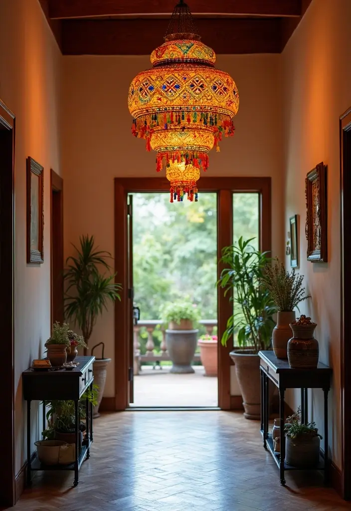 26 Bohemian Entryway Ideas That Make a First Impression - 5. Statement Lighting