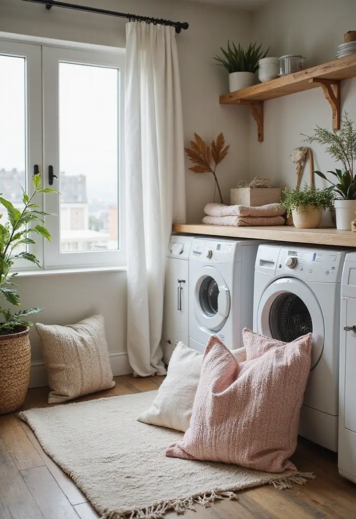 26 Bohemian Laundry Room Ideas That Look Stylish 12 26 Bohemian Laundry Room Ideas That Look Stylish - 12. Soft Textiles and Cushions
