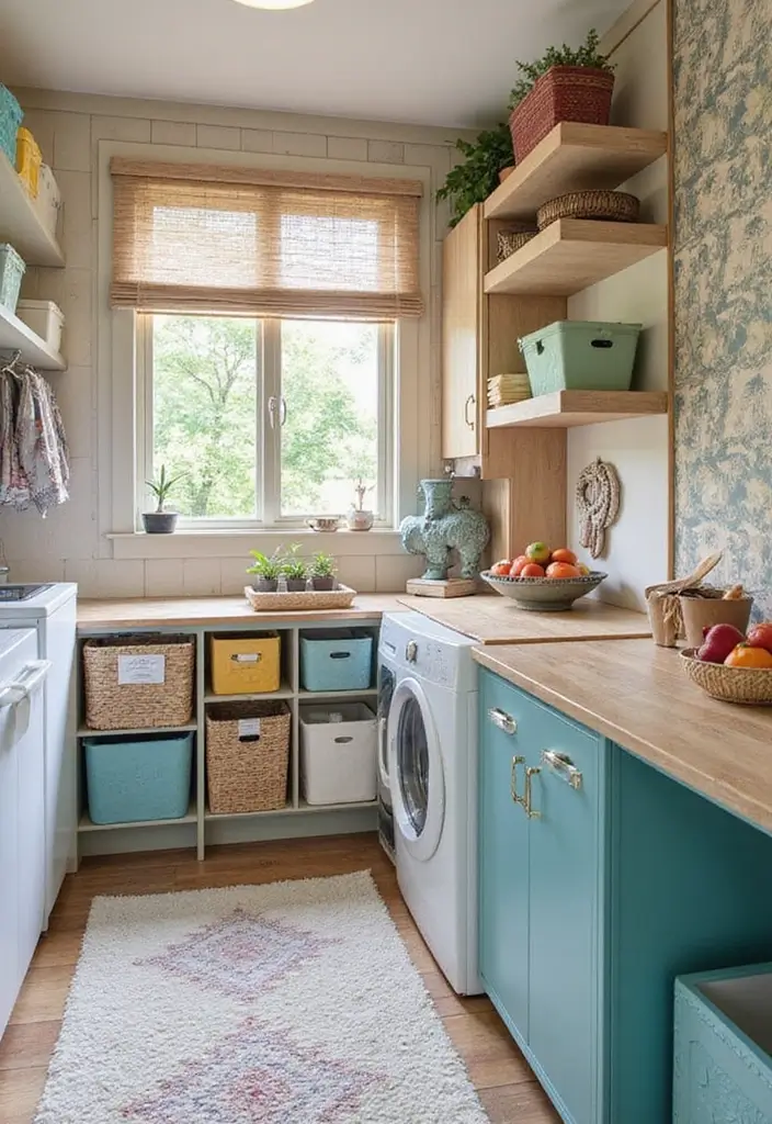 26 Bohemian Laundry Room Ideas That Look Stylish 19 26 Bohemian Laundry Room Ideas That Look Stylish - 19. Color-Coordinated Keepers