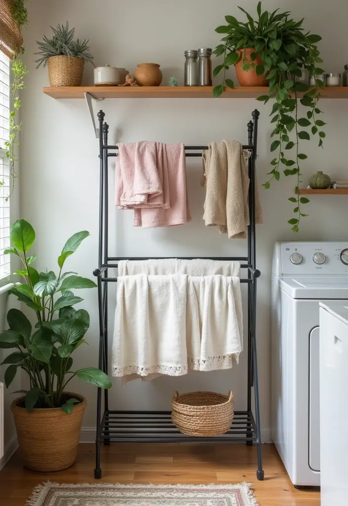 26 Bohemian Laundry Room Ideas That Look Stylish 23 26 Bohemian Laundry Room Ideas That Look Stylish - 23. Drying Rack Decor