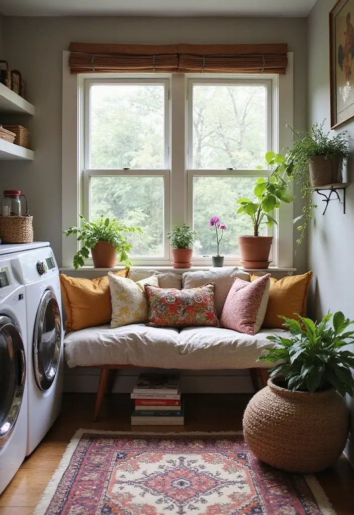 26 Bohemian Laundry Room Ideas That Look Stylish 25 26 Bohemian Laundry Room Ideas That Look Stylish - 25. Add a Cozy Reading Nook