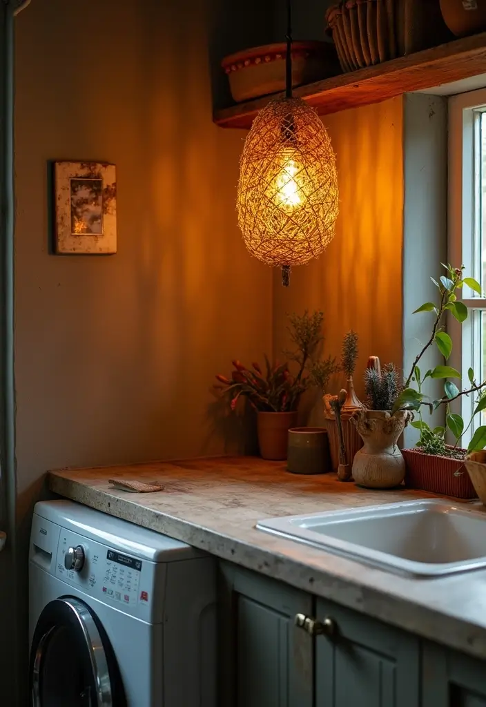 26 Bohemian Laundry Room Ideas That Look Stylish 6 26 Bohemian Laundry Room Ideas That Look Stylish - 6. Unique Light Fixtures