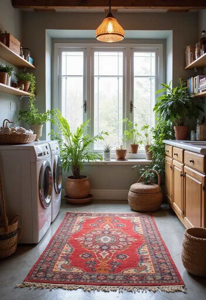 26 Bohemian Laundry Room Ideas That Look Stylish 7 26 Bohemian Laundry Room Ideas That Look Stylish - 7. Playful Rugs