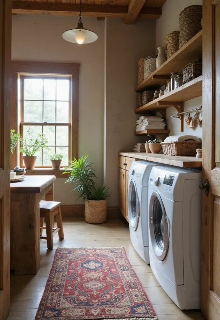 26 Bohemian Laundry Room Ideas That Look Stylish 8 26 Bohemian Laundry Room Ideas That Look Stylish - 8. Rustic Wood Elements