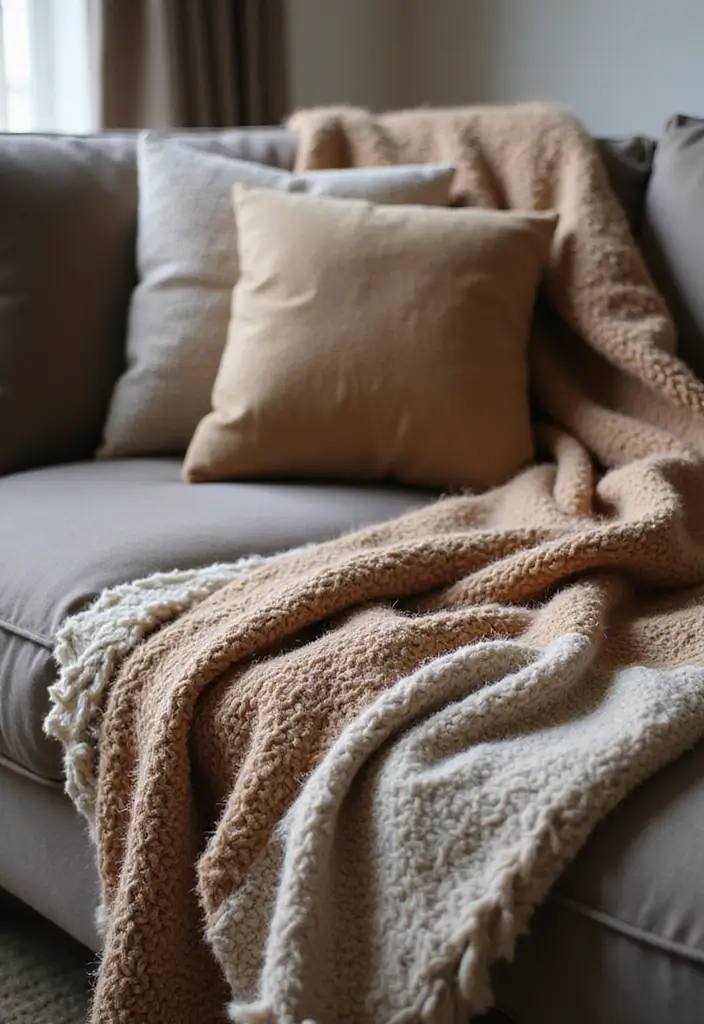 26 Earthy Bohemian Living Room Ideas for Natural Warmth 1 26 Earthy Bohemian Living Room Ideas for Natural Warmth - 1. Cozy Textured Throws