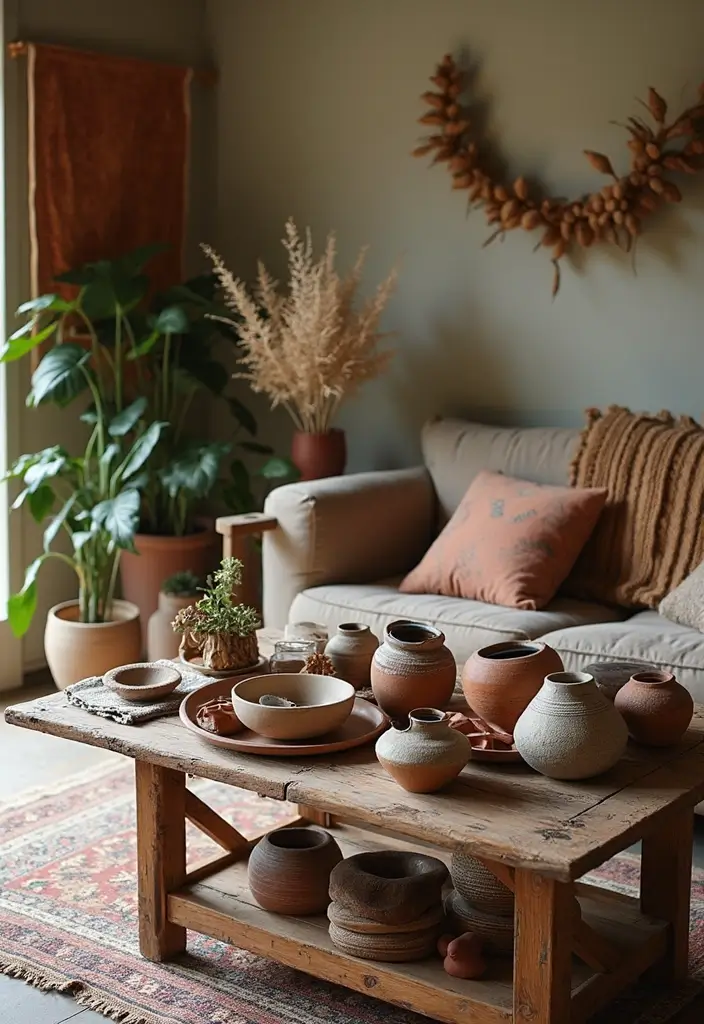 26 Earthy Bohemian Living Room Ideas for Natural Warmth 10 26 Earthy Bohemian Living Room Ideas for Natural Warmth - 10. Artisan Decor Pieces