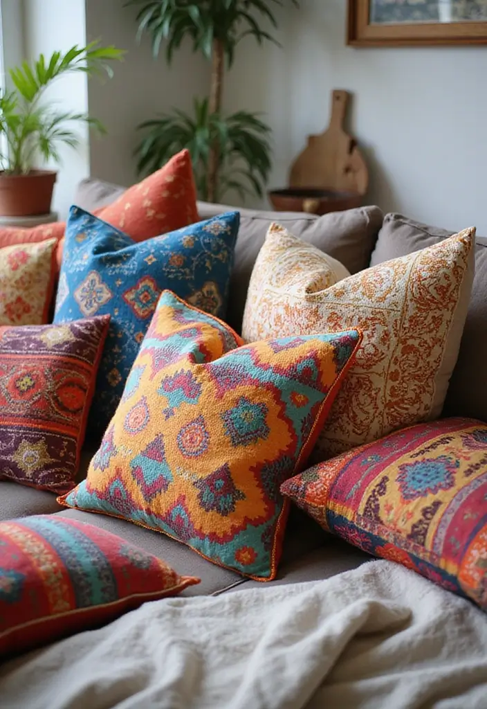 26 Earthy Bohemian Living Room Ideas for Natural Warmth 12 26 Earthy Bohemian Living Room Ideas for Natural Warmth - 12. Bohemian Pillows